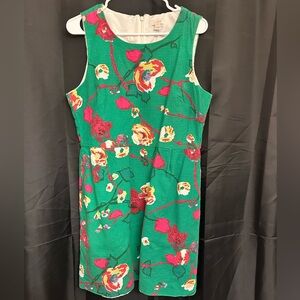 J Crew Green Floral Sleeveless Dress 14 Cotton A-Line Sheath dress.